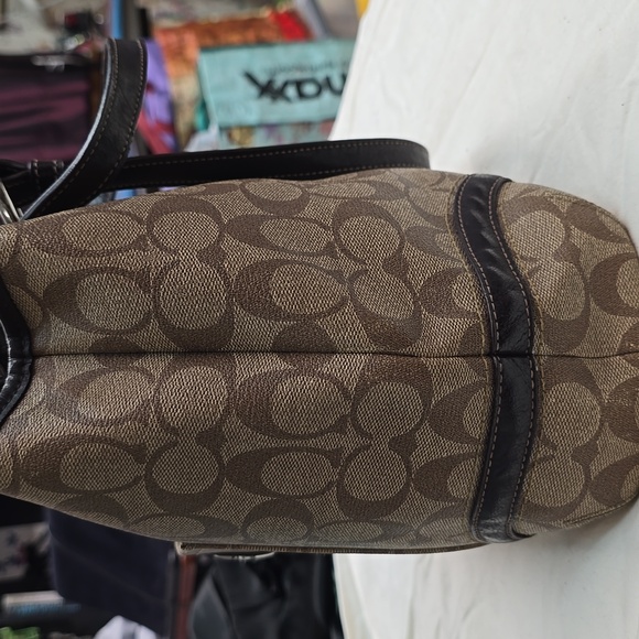Coach Tan and Black Signature Leather Hand Bag - Picture 10 of 16